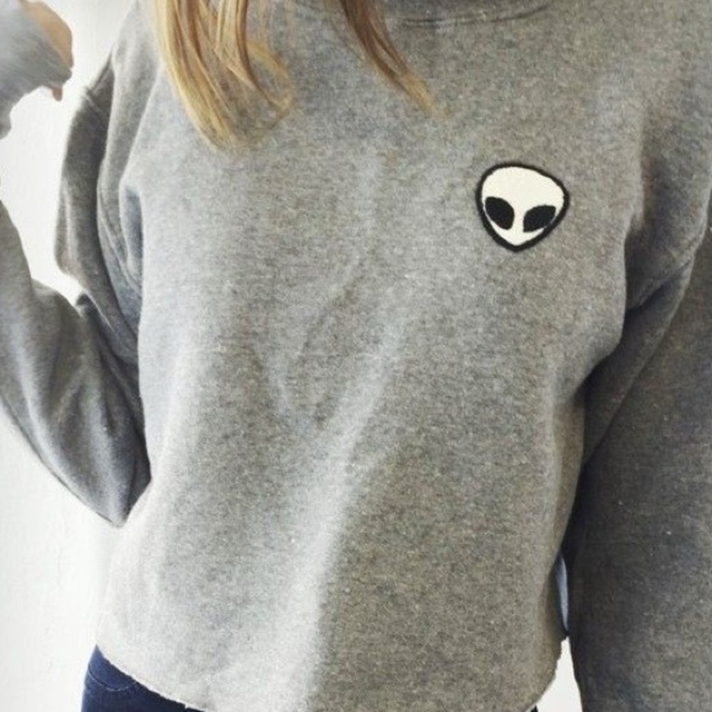 Brandy Melville Gray Alien Patch Pullover Sweatsh… - image 2